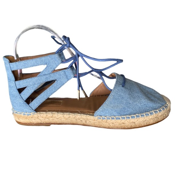 Aquazzura Women Belgravia Blue Denim Espadrilles Sandals Size 36.5 100% Auth - Picture 5 of 11